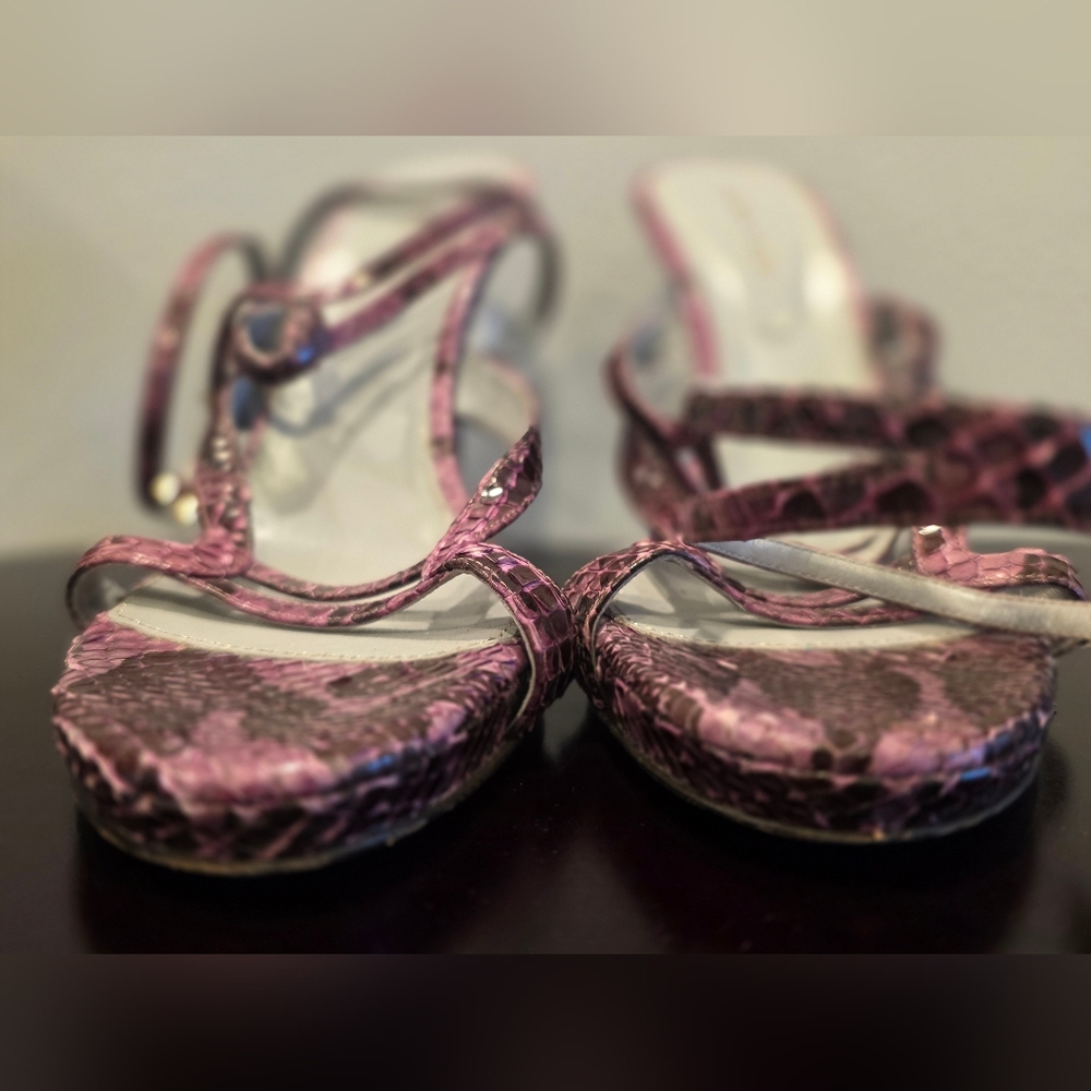 SALE Sergio Rossi Snake Print Sandal Heels - Picture 9 of 13